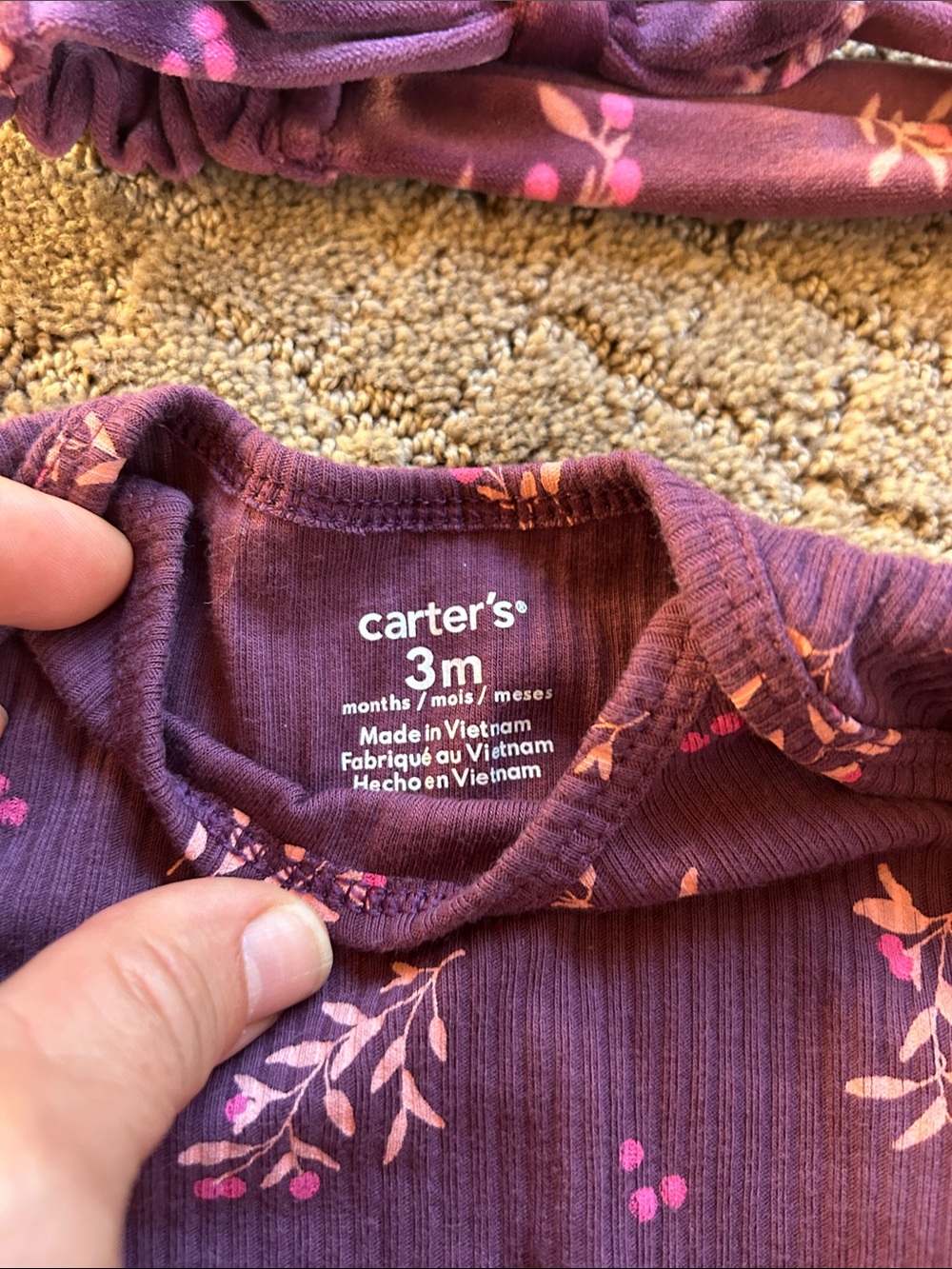 Carter's Purple Floral Ribbed 3-Piece Baby Matching Set - Picture 5 of 9